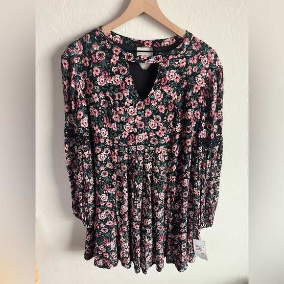 Nina Leonard Black Floral Babydoll Y2K 90s Romantic Coquette Grunge Size M NWT - Picture 2 of 4